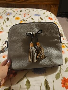 Greyish Blue Pebbled Tassel Crossbody Bag